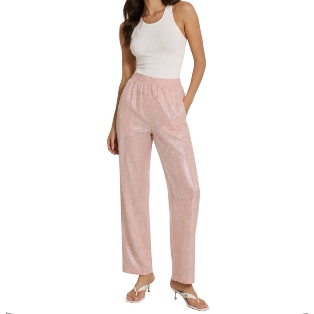 LPA Paz Orange Houndstooth Lurex Shimmer Trouser Pants Sz S